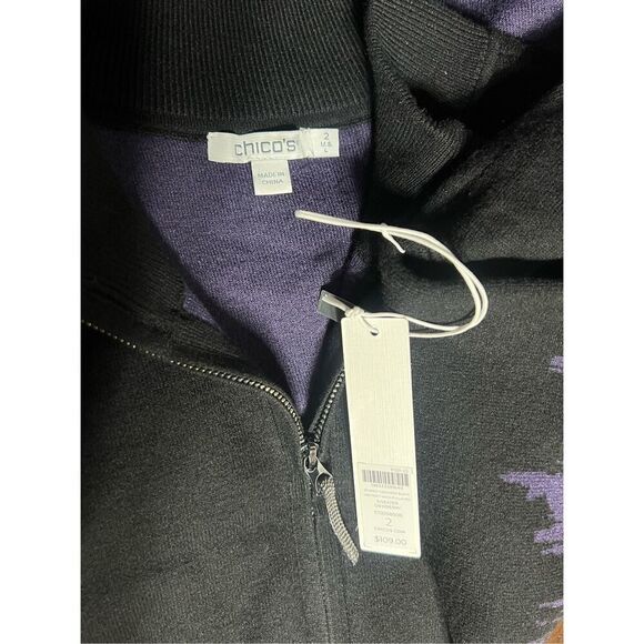 Chico's Zenergy NWT Cashmere Blend Abstract Mock 1/2 Zip Pullover Sweater Dewber - Picture 4 of 5